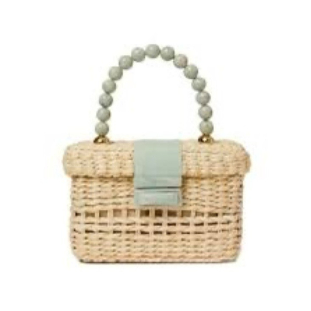 BTB Los Angeles Marble Beaded Top Handle Box Straw Bag Beach Vacation